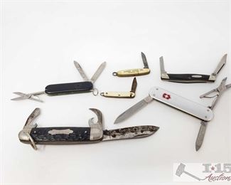 1570: 	
6 Assorted Pocket Knives
Blade sizes range from 1"-2.5"