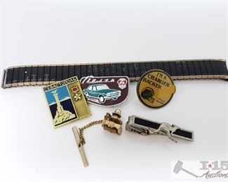 1584: 	
Watch Band, Tie Pin and Clip, and Three Pins
Watch Band, Tie Pin and Clip, and Three Pins