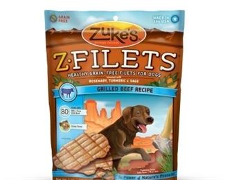 (90) cases - Zukes Pouch Z-Filets Basted Beef Dog Treats 3.25oz Multi-Colored