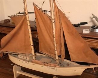 heavy wood vintage ship w/masts