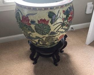 large ceramic cloisonne flower pot with plant stand