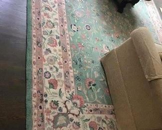 Lovely turquoise and pink oriental rug (are we still allowed to say "oriental" if it's in reference to a rug?) (If not, ASIAN rug)