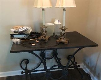 Super curly bottom table, also two pristine lamps on their way to communion (is "communion" capitalized? 10% off to the first customer at the sale who answers me!)