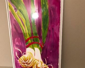 painting of green onions tied together against their will