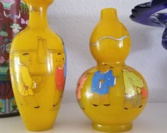 Chinese QIANLONG Yellow Peking  Glass Enameled Vase Pair