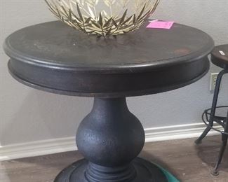 heavy solid wood pedestal table ( one of two)