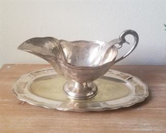 Juvento Robles Reyes Heavy sterling Silver 3 pc gravy boat under plate and spoon set Mid Century Modern