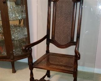 cane back, wood, cane seat arm chair