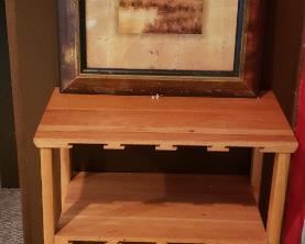 wood wine rack, framed art