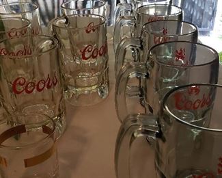 Coors glass pitcher and glass mugs