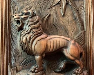 Antique Belgium Hand Carved Hunting Side Board Cabinet