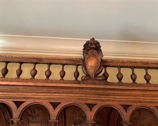 Antique Belgium Hand Carved Hunting Side Board Cabinet