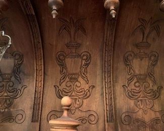 Antique Belgium Hand Carved Hunting Side Board Cabinet