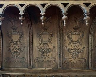 Antique Belgium Hand Carved Hunting Side Board Cabinet with Marble Top