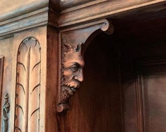 Antique Belgium Hand Carved Hunting Side Board Cabinet