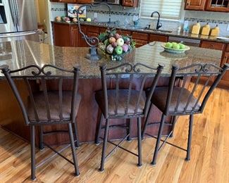 Wrought Iron and Leather Bar Stools