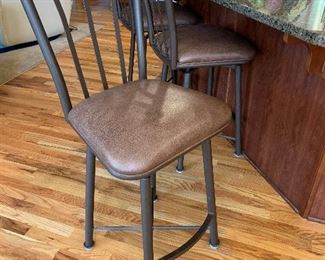 Wrought Iron and Leather Bar Stools