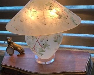 Artist Signed Glass Lamp with Glass Lamp Shade