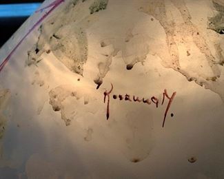 Artist Signed Glass Lamp with Glass Lamp Shade