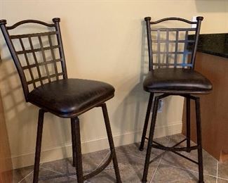 Wrought Iron and Leather Bar Stools