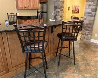 Wrought Iron and Leather Bar Stools