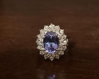 3.56 ctw Tanzanite and Diamond Ring with 14K Gold Band