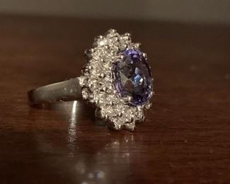 3.56 ctw Tanzanite and Diamond Ring with 14K Gold Band