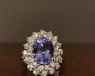 3.56 ctw Tanzanite and Diamond Ring with 14K Gold Band