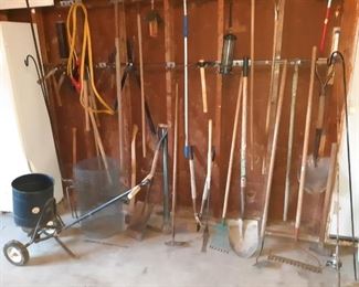 Shovels, Rakes, Hoes, Extension Cords and other Gardening Equipment