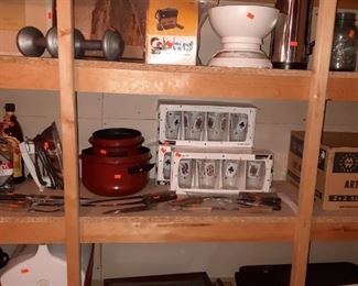 Hand Weights, Igloo Coolers, Collanders, Glassware, Cookware and Utensils