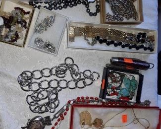 Costume jewelry, some Native American Jewelry and a New Old Stock cross pen set