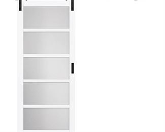 36 in. x 84 in. Bright White MDF Frosted Glass 5-Lite Rustic Sliding Barn Door with Hardware Kit