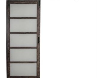 36 in. x 84 in. Iron Age Gray MDF Frosted Glass 5 Lite Design Sliding Barn Door with Rustic Hardware Kit