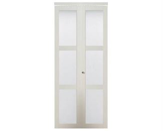 24 in. x 80.50 in. 3080 Series 3-Lite Tempered Frosted Glass Composite Off White Interior Closet Bi-Fold Door