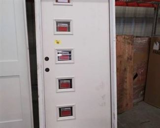 36 in. x 80 in. Right-Hand 5 Lite Clear Glass Unfinished Fiberglass Raw Prehung Front Door with Brickmould