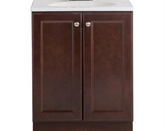 Glacier Bay Vanity Pro All-In-One 24 in. W Bathroom Vanity in Chestnut with Cultured Marble Vanity Top in White