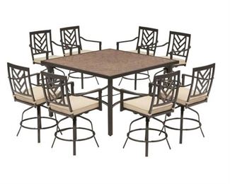 allen + roth Northvale 9-Piece Black Metal Frame Bar Height Patio Set with Tan Cushions Bar Height
