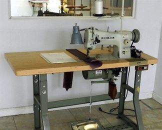 Seiko Heavy Duty Electric Sewing Machine Model #STH-8BLD-3 With Table Foot Pedal And Knee Press, 60" x 48" x 20", Powers on And Working With Manual