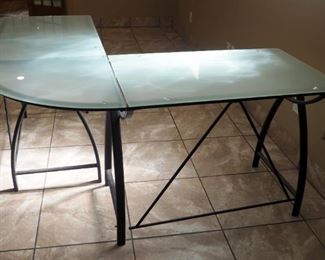 Contemporary "L" Shaped Glass Topped Desk, 29" x 60.5" x 61"