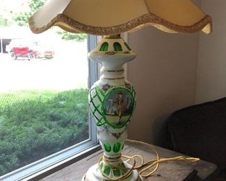 Vintage glass lamp w/ green see through accents x 2