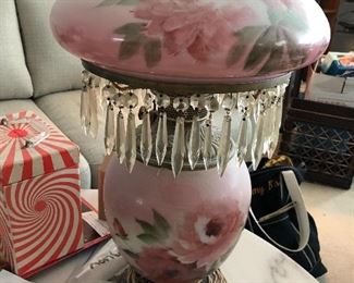 Large Antique lamp w/ crystals