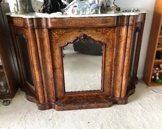 Burled wood credenza w/ mirrors and marble top, just beautiful!