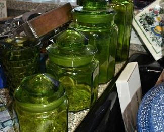 GREEN GLASS CANISTER SET