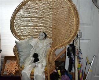 WICKER CHAIR, UMBRELLAS