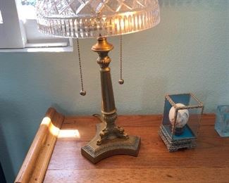 Antique Brass & Crystal Lamp