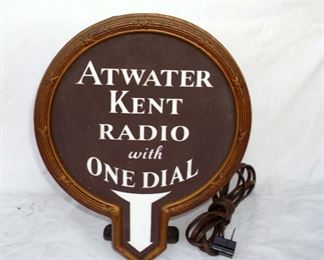 ATWATER KENT RADIO with ONE DIAL LIGHTED ADVERTISING SIGN
