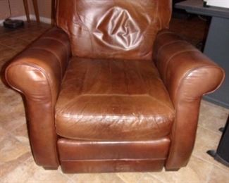Lane brown faux leather recliner.