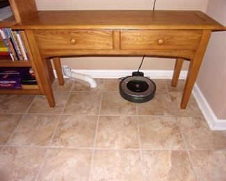 Solid Oak Sofa table with two drawers with matching bookcase