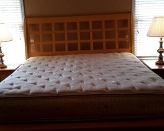 King size Serta pillow top mattress and box springs, Blonde contemporary kingsize head/footboard and side rails with matching dresser with 10 drawers/2 doors!