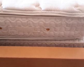 King size Serta pillow top mattress and box springs, Blonde contemporary kingsize head/footboard and side rails with matching dresser with 10 drawers/2 doors!